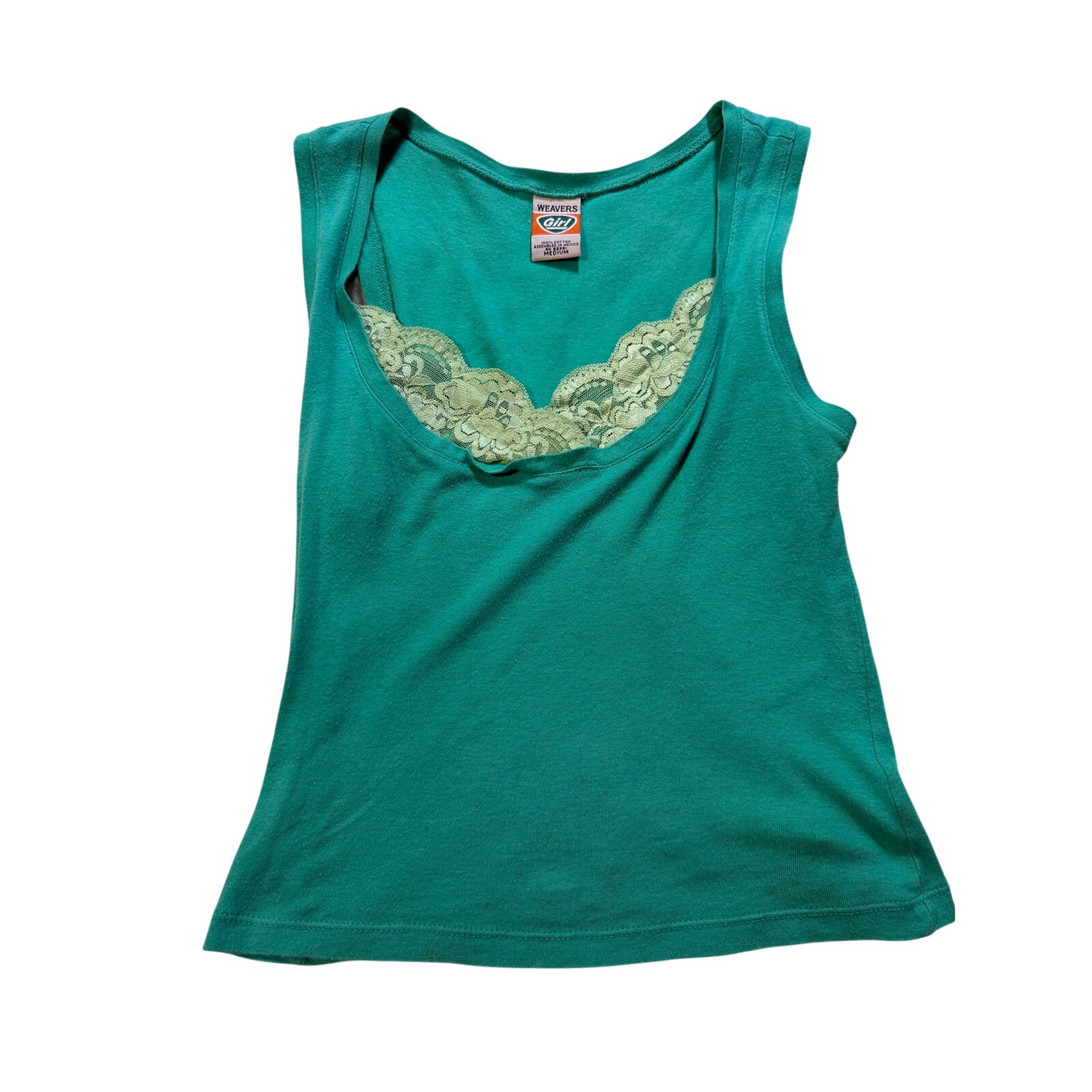 Vintage Weaver's Girl Lace Trim Cami Tank Women's Medium Green